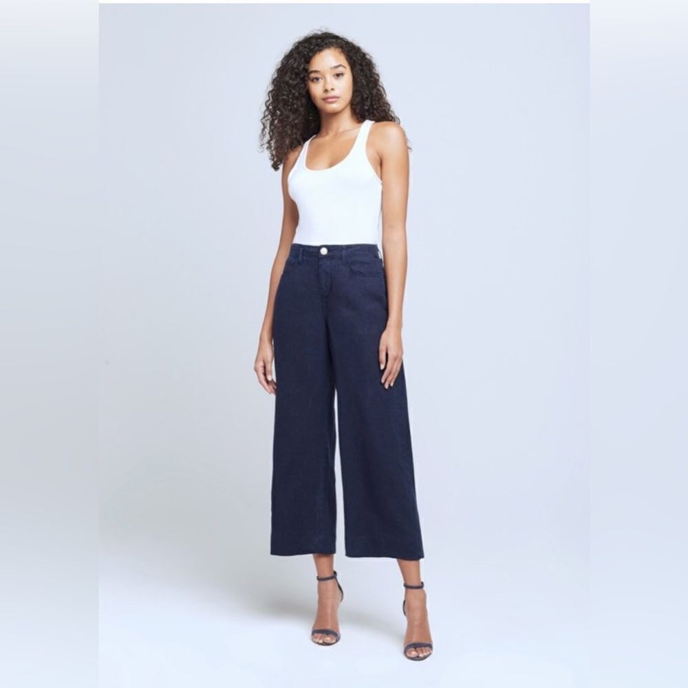 L'Agence Danica Wide Leg High Rise raw hem cropped Jeans in dark Black Size 30